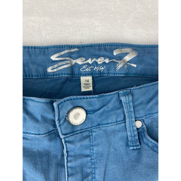 Seven 7 Womens‎ Mid Rise Ankle Skinny Blue Jeans Raw Hem Size 14 - Picture 3 of 16